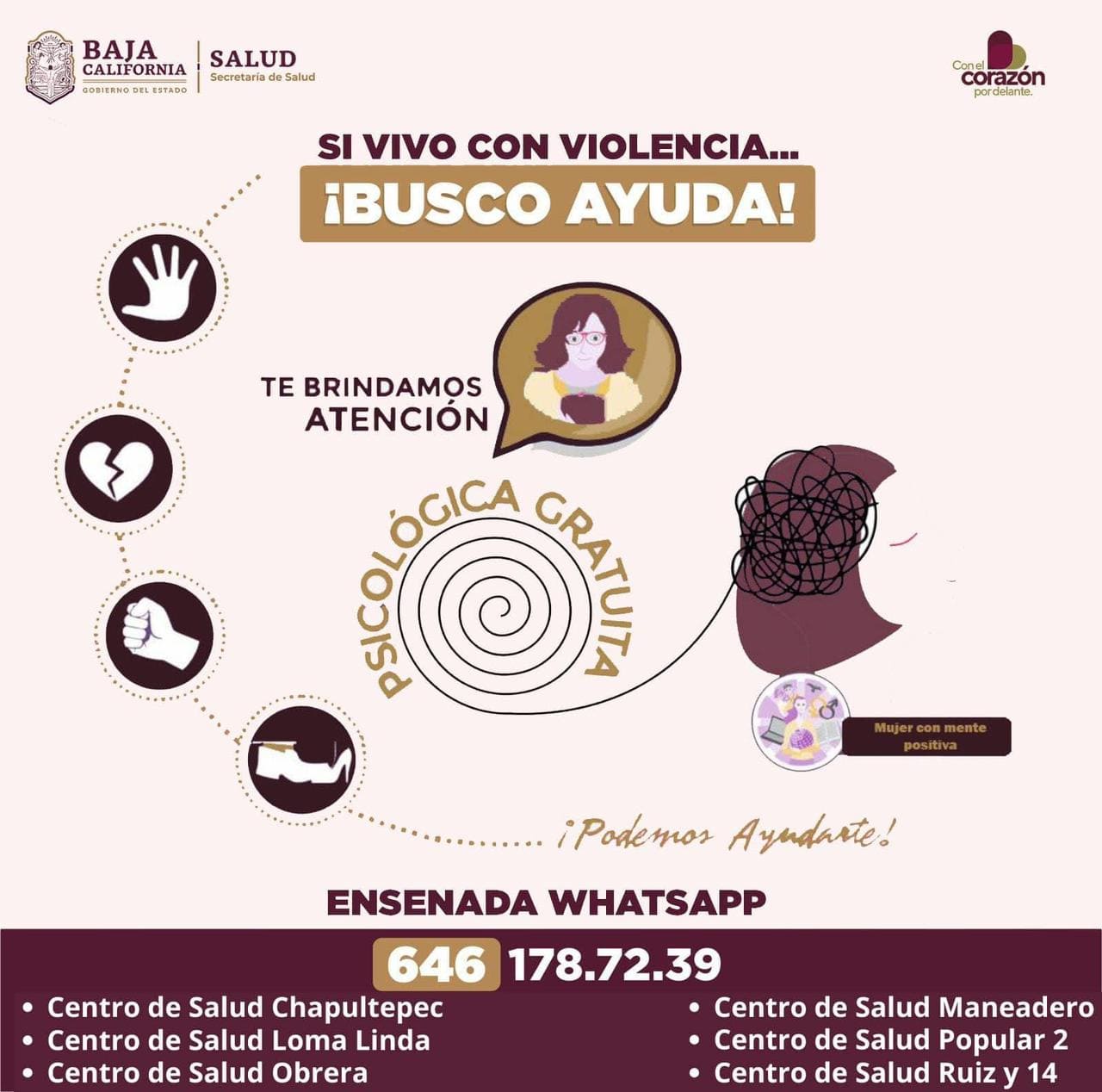 BRINDA JURISDICCIÓN DE SALUD ENSENADA SERVICIO DE ATENCIÓN PSICOLÓGICA GRATUITA A MUJERES VÍCTIMAS DE VIOLENCIA