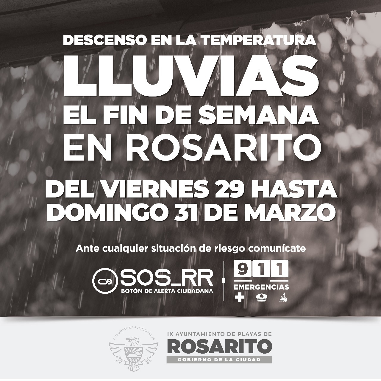 Informa Ayuntamiento de Rosarito pronóstico de lluvias para el fin de semana